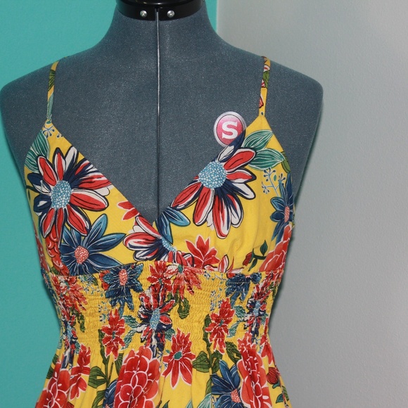 Tropical Summer Mini Dress Yellow Xhilaration - Picture 4 of 5